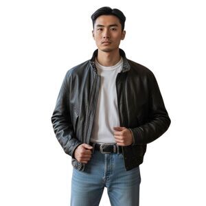 Vintage 80s 90s Hunting Horn Classics Leather Bomber Aviator Jacket In Black XL